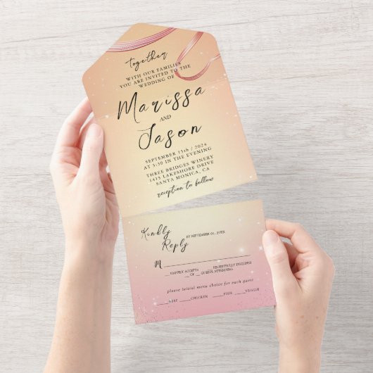 Einfache und elegante Hochzeit in Gelb und Rosa All In One Einladung (Abreißen)