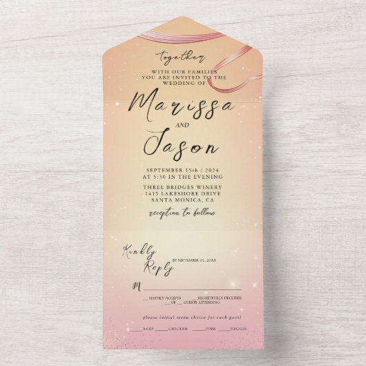 Einfache und elegante Hochzeit in Gelb und Rosa All In One Einladung (Innen Boden)