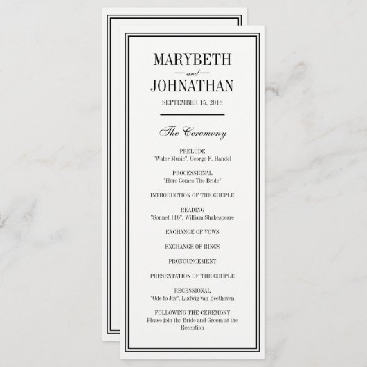 Einfache und elegante Hochzeitsfeier Programm (Vorne/Hinten)