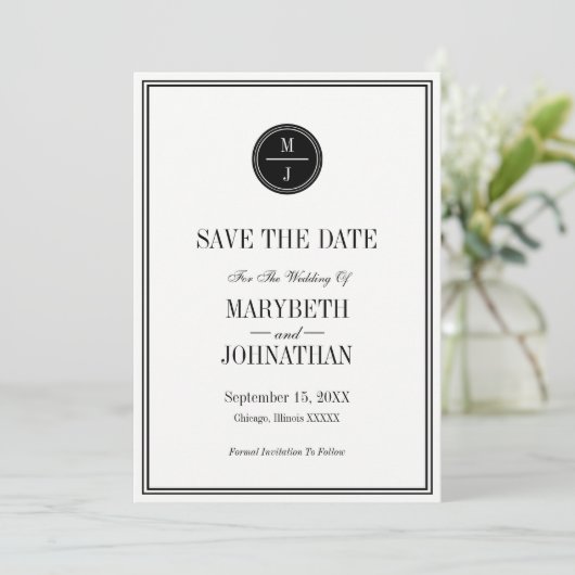 Einfache und elegante Hochzeitskarte Save the Date (Stehend Vorderseite)
