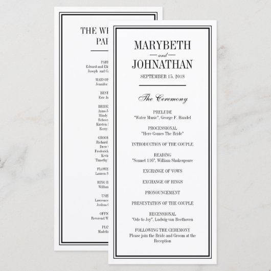 Einfache und elegante Hochzeitszeremonie Programmk Programm (Vorne/Hinten)