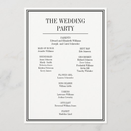 Einfache und elegante Hochzeitszeremonie Programmk Programm (Rückseite)