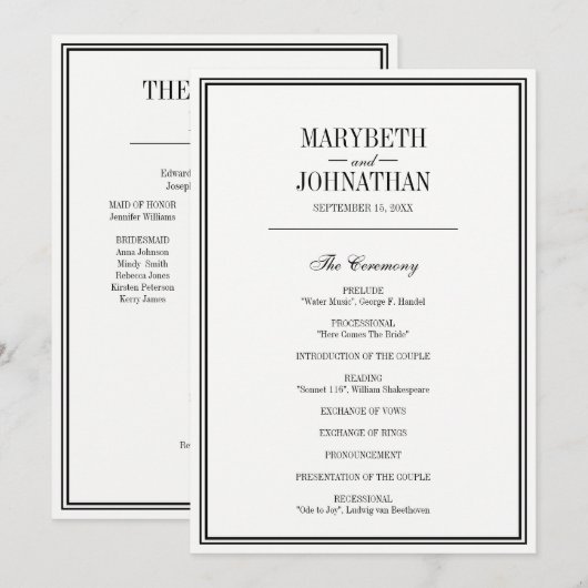 Einfache und elegante Hochzeitszeremonie Programmk Programm (Vorne/Hinten)