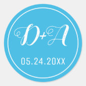 Einfache und elegante Initialen blaue Hochzeit Runder Aufkleber (Vorderseite)