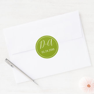 Einfache und elegante Initialen grüne Hochzeit Runder Aufkleber