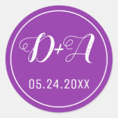 Einfache und elegante Initialen lila Runder Aufkleber (Vorderseite)
