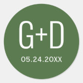 Einfache und elegante Initialen moosgrüne Hochzeit Runder Aufkleber (Vorderseite)