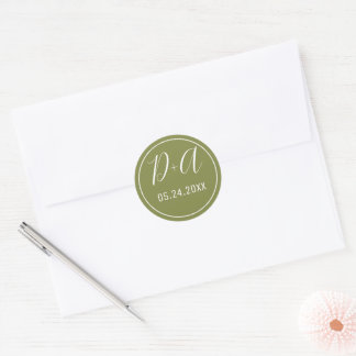 Einfache und elegante Initialen Olivenöl Hochzeit Runder Aufkleber