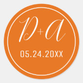Einfache und elegante Initialen orange Hochzeit Runder Aufkleber (Vorderseite)