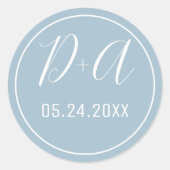 Einfache und elegante Initialen staubblauer Hochze Runder Aufkleber (Vorderseite)