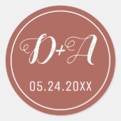 Einfache und elegante Initialen Terracotta Hochzei Runder Aufkleber (Vorderseite)