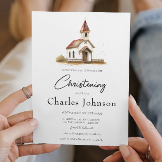 Einfache und elegante Kirche Son Christening Einladung