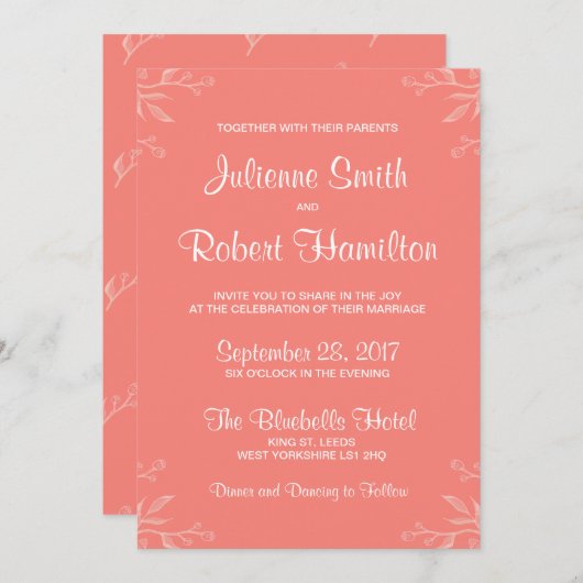 Einfache und elegante korallenrote rosa einladung (Vorne/Hinten)