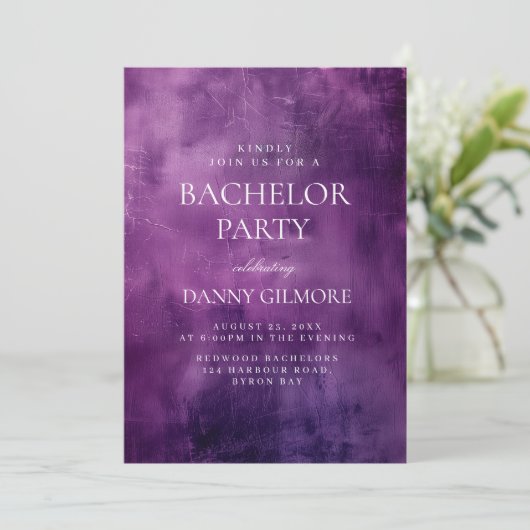 Einfache und elegante Lila Bachelor Party Einladung (Stehend Vorderseite)