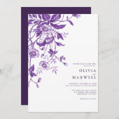 Einfache und elegante Lila Boho-Blumenhochzeit Einladung (Vorne/Hinten)
