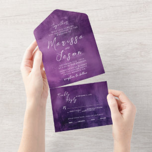 Einfache und elegante Lila Hochzeit All In One Einladung