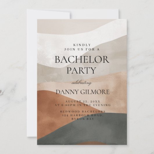 Einfache und elegante, mehrfarbige Bachelor Party Einladung (Vorderseite)