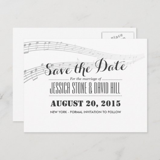 Einfache und elegante musikalische Hochzeit speich Ankündigungspostkarte (Vorne/Hinten)