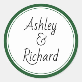 Einfache und elegante Namen dunkelgrüne Hochzeit Runder Aufkleber