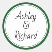 Einfache und elegante Namen dunkelgrüne Hochzeit Runder Aufkleber (Vorderseite)