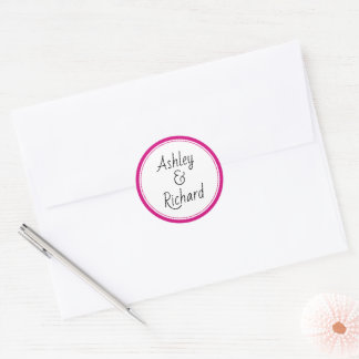 Einfache und elegante Namen magenta rosa Hochzeit Runder Aufkleber