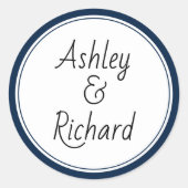 Einfache und elegante Namen marineblaue Hochzeit Runder Aufkleber (Vorderseite)