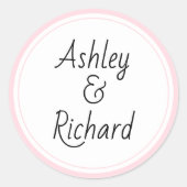 Einfache und elegante Namen Rosa Hochzeit Runder Aufkleber (Vorderseite)