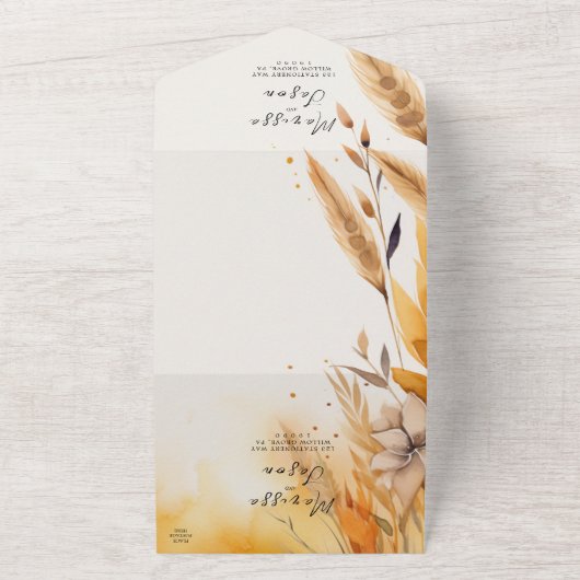 Einfache und elegante Pampas Hochzeit All In One Einladung (Außenbereich)