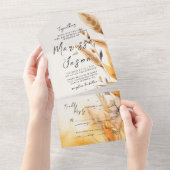 Einfache und elegante Pampas Hochzeit All In One Einladung (Abreißen)