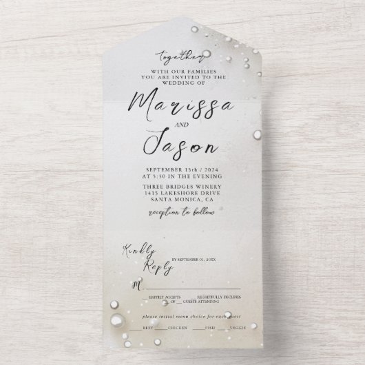 Einfache und elegante Perlen Hochzeit All In One Einladung (Innen Boden)