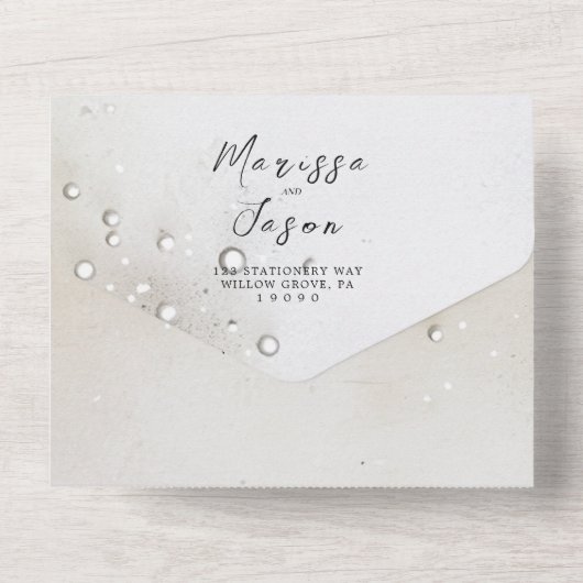 Einfache und elegante Perlen Hochzeit All In One Einladung (Rückseite)