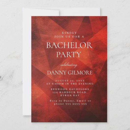 Einfache und elegante Red Bachelor Party Einladung (Vorderseite)