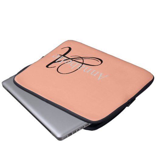 Einfache und elegante Rose, Monogramm und Name Laptopschutzhülle (Vorne Knopf)
