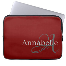 Einfache und elegante rote Monogramm und Name Laptopschutzhülle