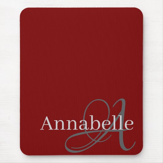 Einfache und elegante rote Monogramm und Name Mousepad (Vorne)