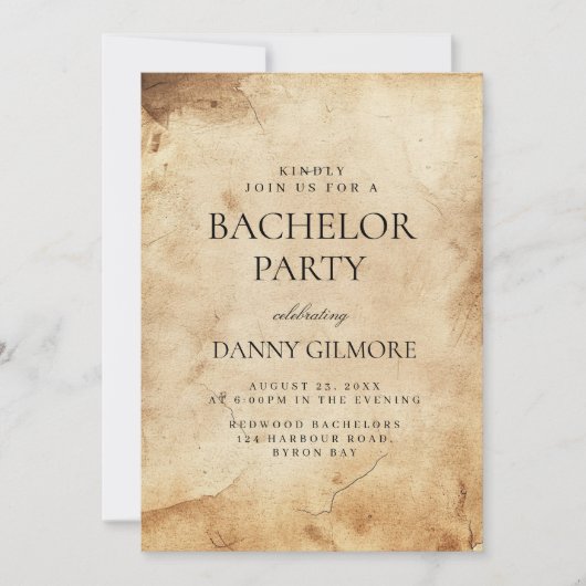 Einfache und elegante Rustikale Bachelor Party Einladung (Vorderseite)