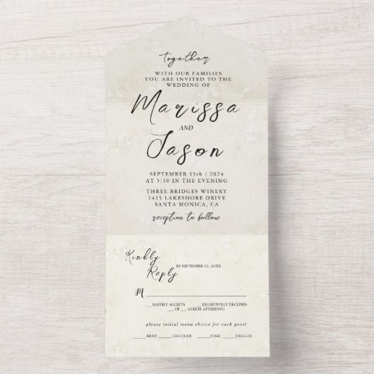 Einfache und elegante Rustikale Beige Hochzeit All In One Einladung (Innen Boden)
