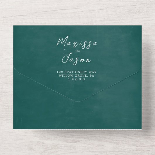 Einfache und elegante Rustikale Grüne Hochzeit All In One Einladung (Rückseite)