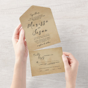 Einfache und elegante rustikale Hochzeit All In One Einladung