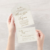 Einfache und elegante rustikale Hochzeit in Beige All In One Einladung (Abreißen)