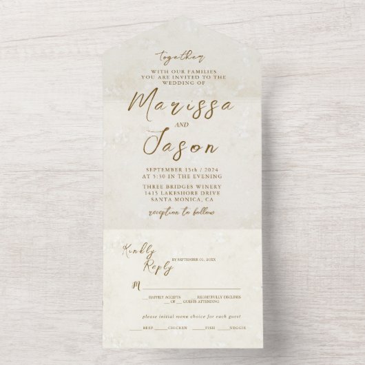 Einfache und elegante rustikale Hochzeit in Beige All In One Einladung (Innen Boden)