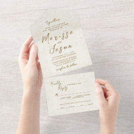 Einfache und elegante rustikale Hochzeit in Beige  All In One Einladung