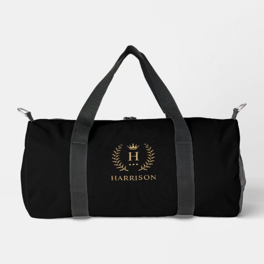Einfache und elegante Schwarz-Gold-Monogramm Duffle Bag (Vorderseite)