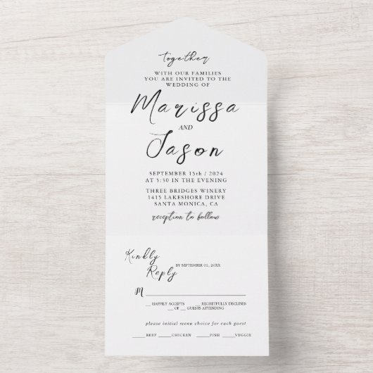 Einfache und elegante Schwarz-Weiß-Hochzeit All In One Einladung (Innen Boden)