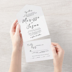 Einfache und elegante Schwarz-Weiß-Hochzeit All In One Einladung