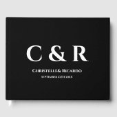 Einfache und elegante schwarze Hochzeit auf Monogr Gästebuch (Vorderseite)