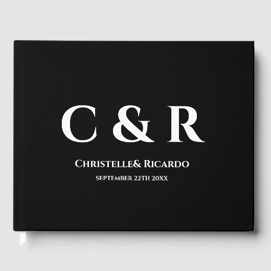 Einfache und elegante schwarze Hochzeit auf Monogr Gästebuch (Vorderseite)