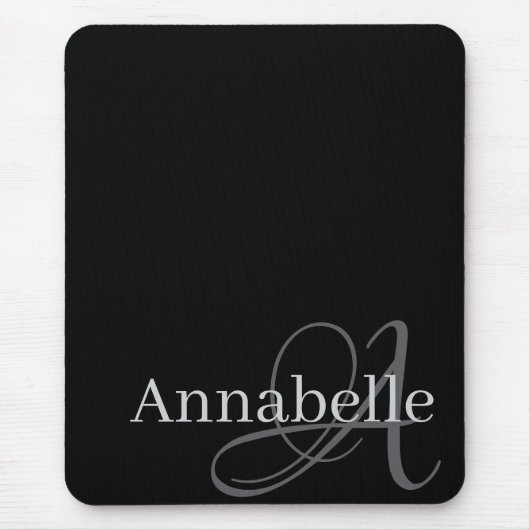 Einfache und elegante Schwarze Monogramm und Name Mousepad (Vorne)
