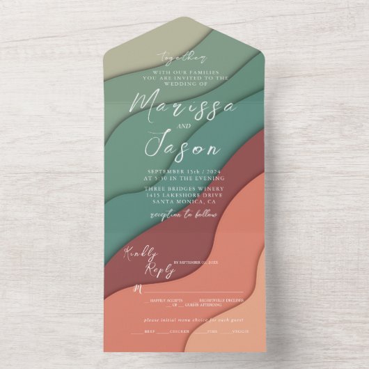 Einfache und elegante, warme Farben Hochzeit All In One Einladung (Innen Boden)