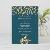 Einfache und frische, farbenfrohe Gold und blauer  Einladung (Stehend Vorderseite)